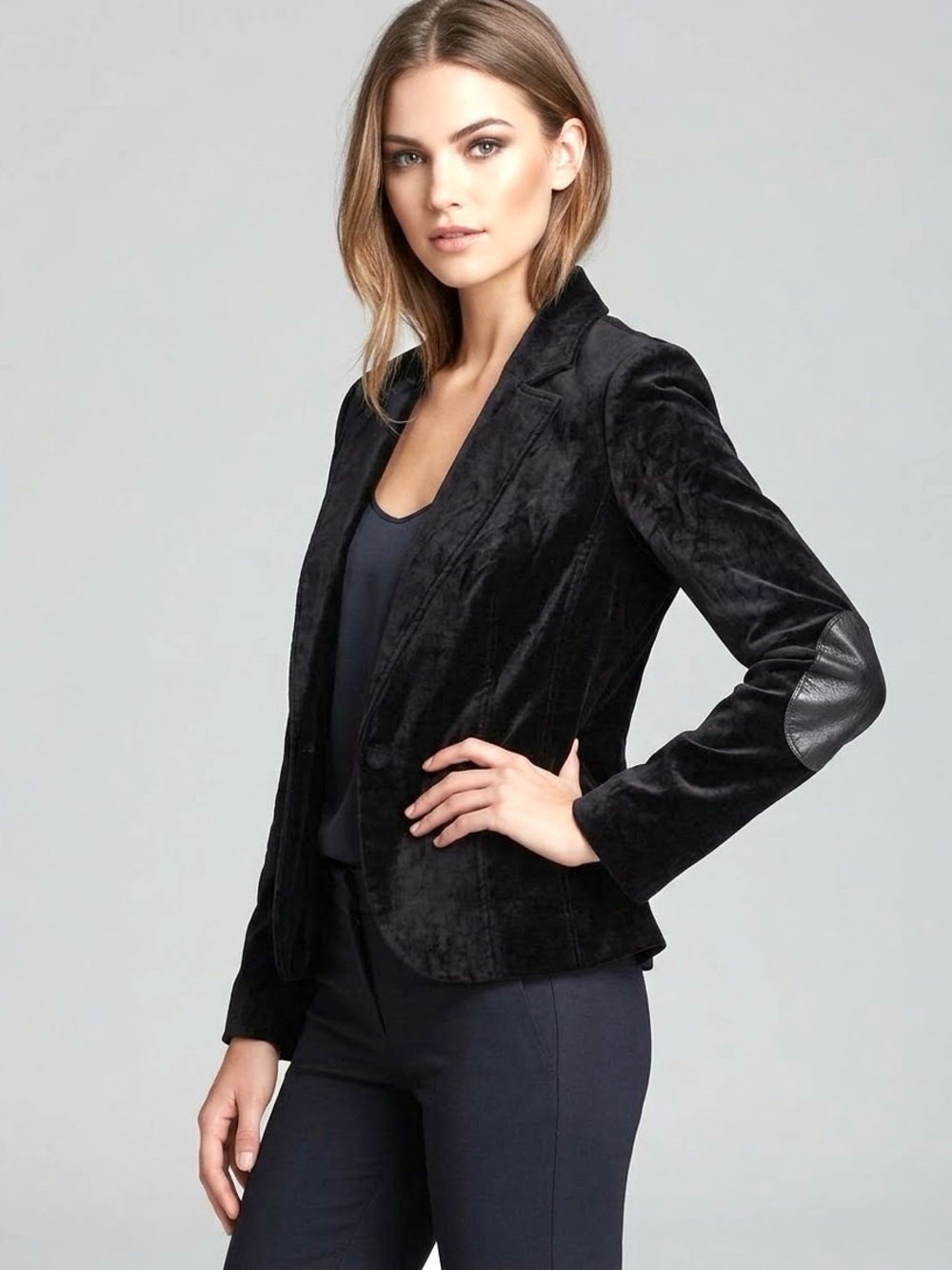 Whimsigoth Black Velvet Blazer Dark Academia Preppy Elbow Patch Classic College